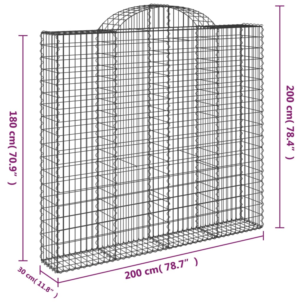 vidaXL Gabionen mit Hochbogen 12Stk. 200x30x180/200cm Verzinktes Eisen