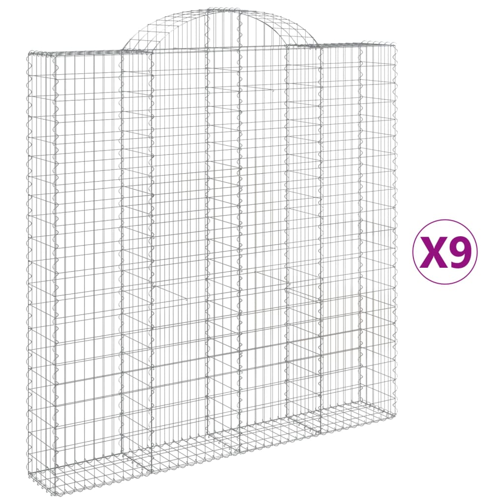 vidaXL Gabionen mit Hochbogen 9 Stk. 200x30x200/220cm Verzinktes Eisen