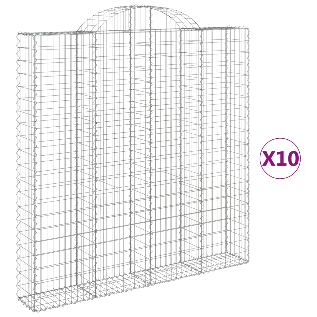 vidaXL Gabionen mit Hochbogen 10 Stk 200x30x200/220cm Verzinktes Eisen