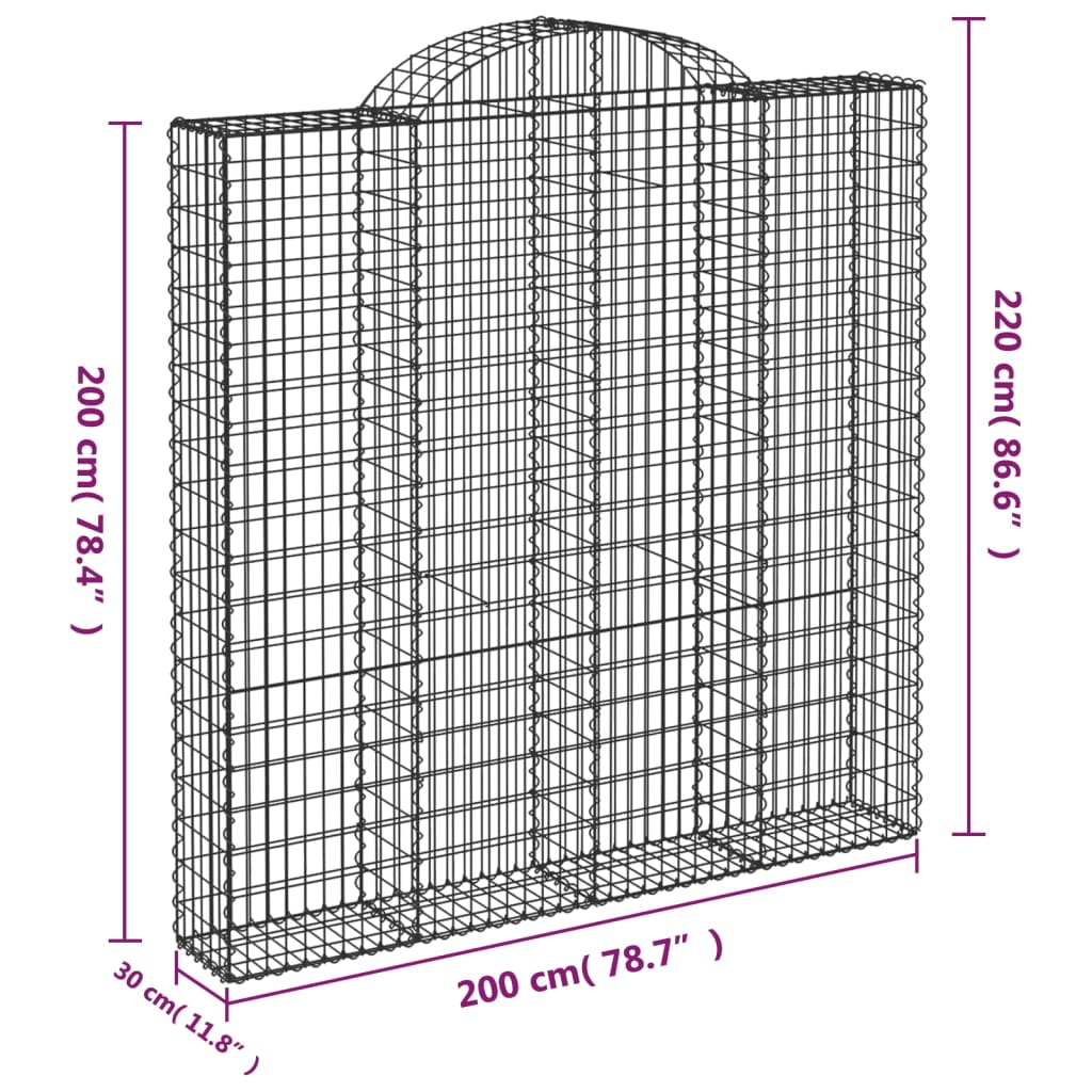 vidaXL Gabionen mit Hochbogen 13 Stk 200x30x200/220cm Verzinktes Eisen