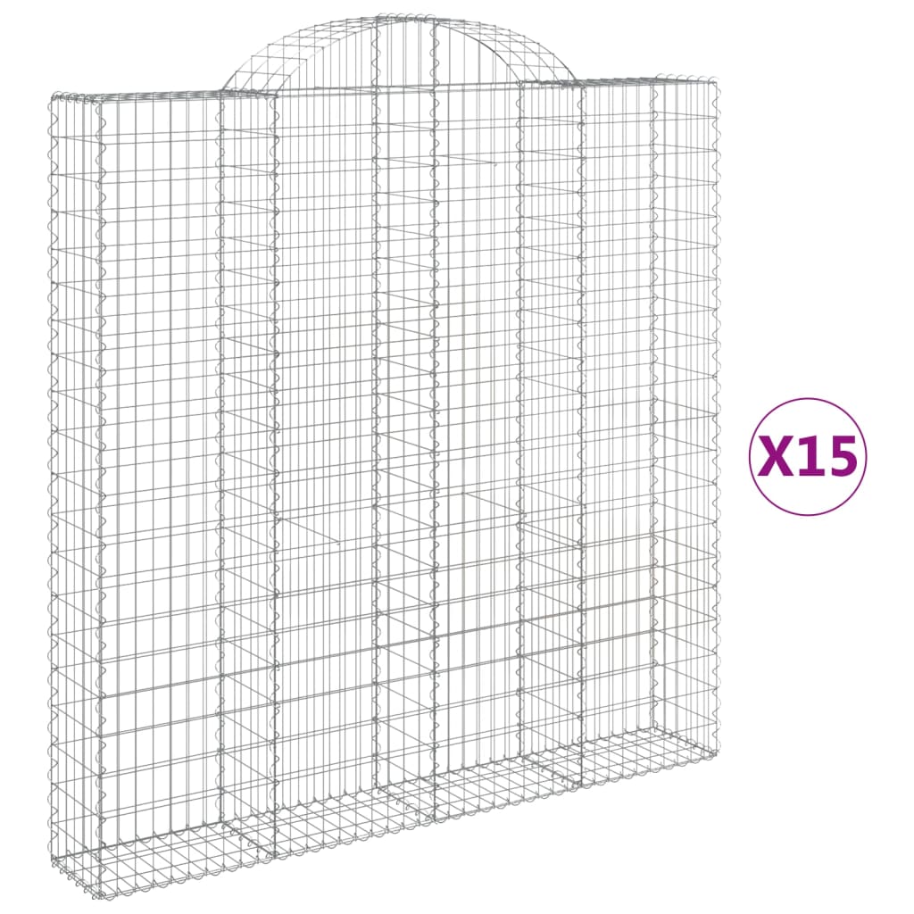 vidaXL Gabionen mit Hochbogen 15 Stk 200x30x200/220cm Verzinktes Eisen