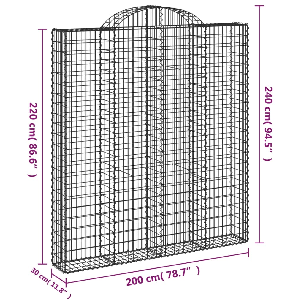 vidaXL Gabionen mit Hochbogen 2 Stk. 200x30x220/240cm Verzinktes Eisen