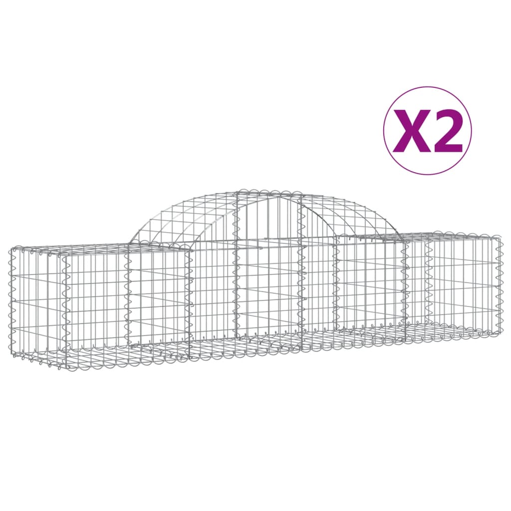 vidaXL Gabionen mit Hochbogen 2 Stk. 200x50x40/60 cm Verzinktes Eisen