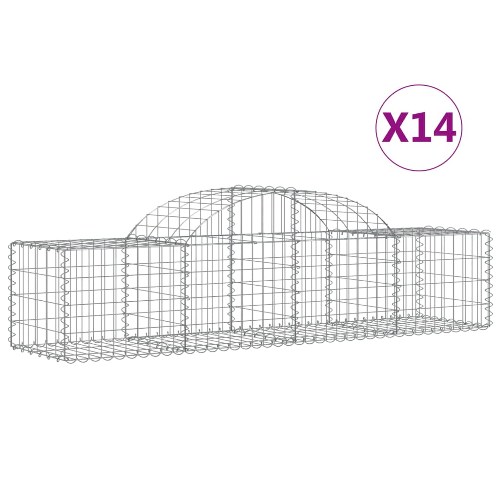 vidaXL Gabionen mit Hochbogen 14 Stk. 200x50x40/60 cm Verzinktes Eisen