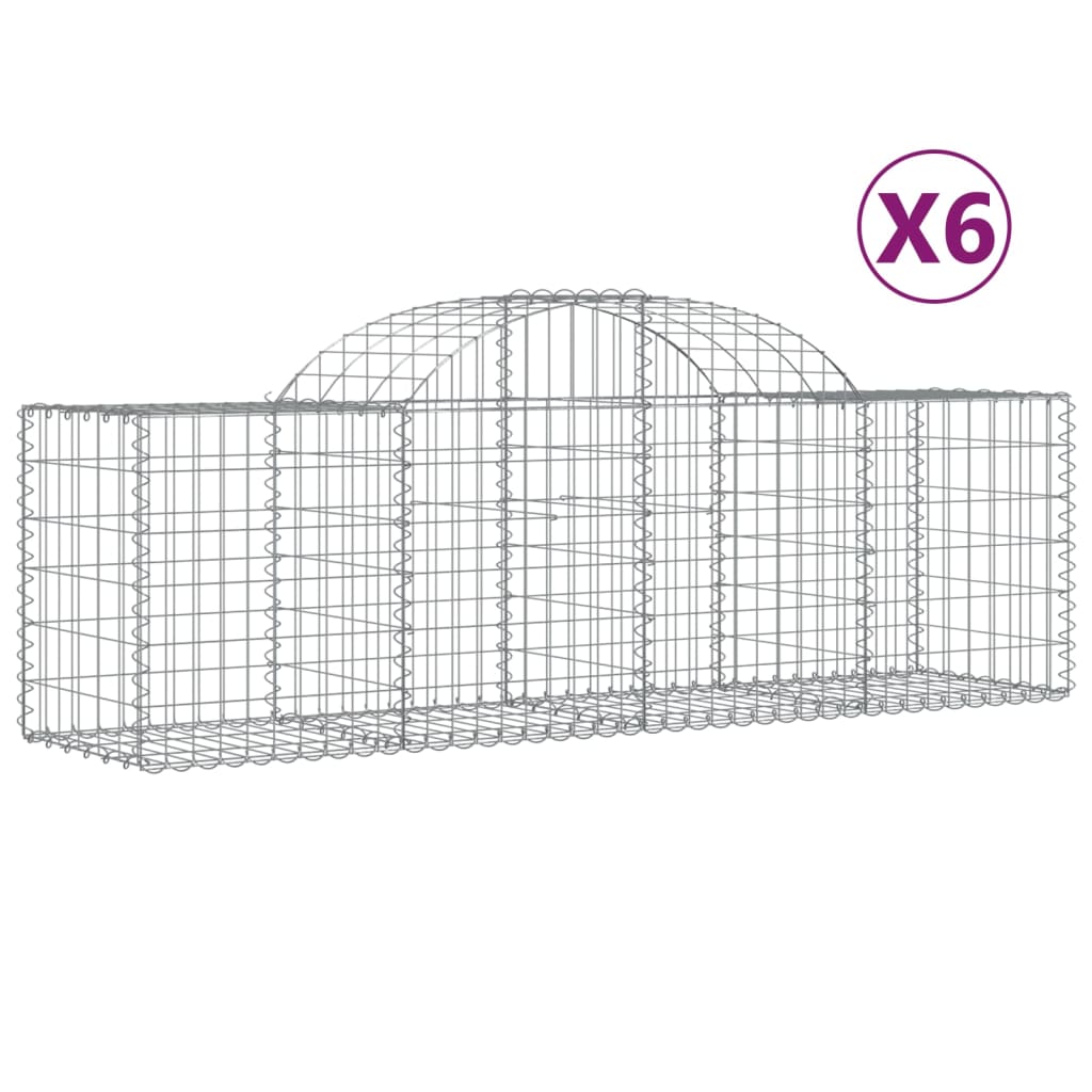 vidaXL Gabionen mit Hochbogen 6 Stk. 200x50x60/80 cm Verzinktes Eisen