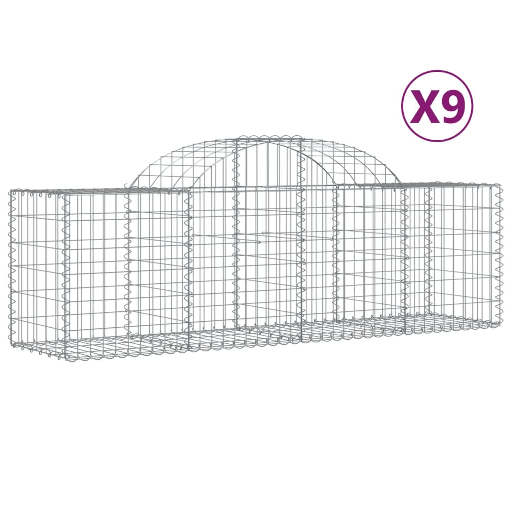 vidaXL Gabionen mit Hochbogen 9 Stk. 200x50x60/80 cm Verzinktes Eisen
