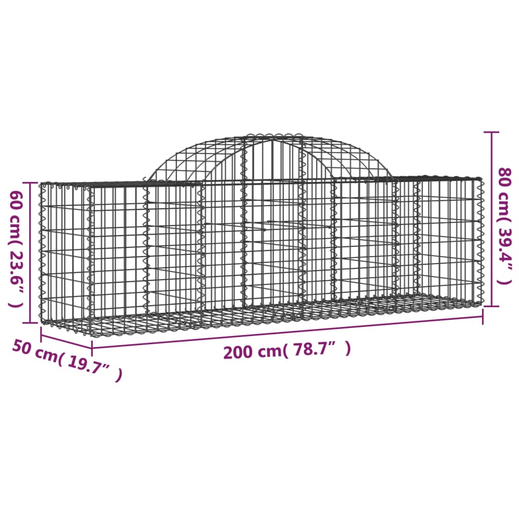 vidaXL Gabionen mit Hochbogen 13 Stk. 200x50x60/80 cm Verzinktes Eisen