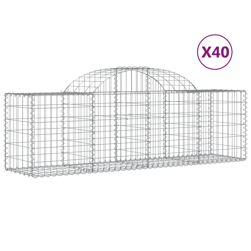 vidaXL Gabionen mit Hochbogen 40 Stk. 200x50x60/80 cm Verzinktes Eisen