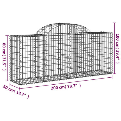 vidaXL Gabions à arc surélevé 13 pces 200x50x80/100cm Fer galvanisé