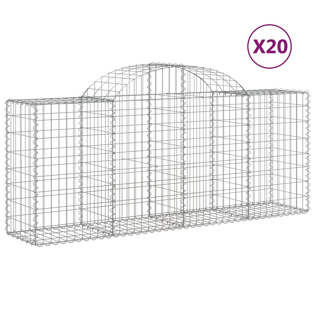 vidaXL Gabionen mit Hochbogen 20 Stk. 200x50x80/100cm Verzinktes Eisen