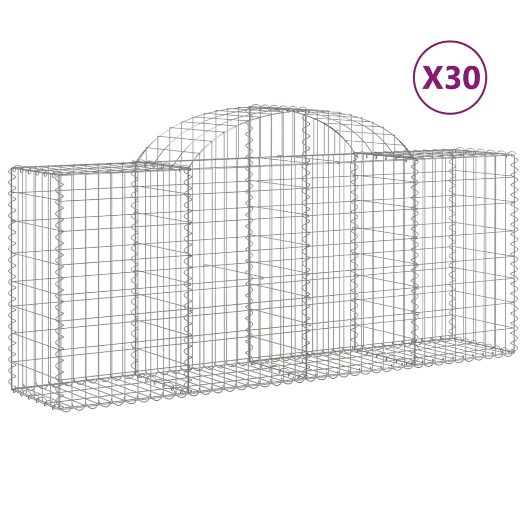 vidaXL Gabionen mit Hochbogen 30 Stk. 200x50x80/100cm Verzinktes Eisen