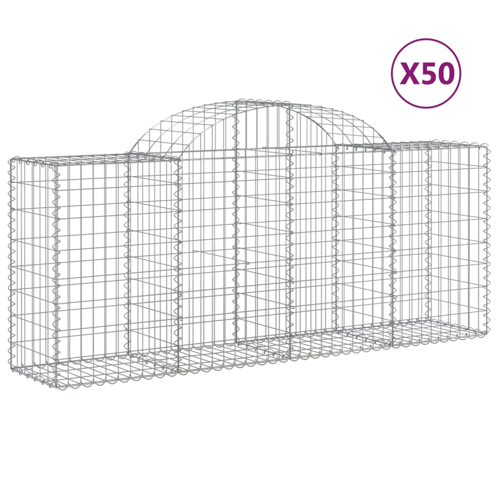 vidaXL Gabionen mit Hochbogen 50 Stk. 200x50x80/100cm Verzinktes Eisen