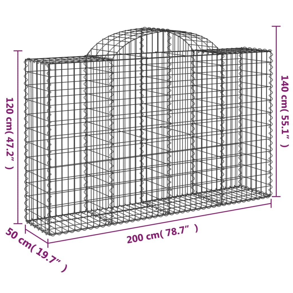 vidaXL Gabionen mit Hochbogen 12Stk. 200x50x120/140cm Verzinktes Eisen
