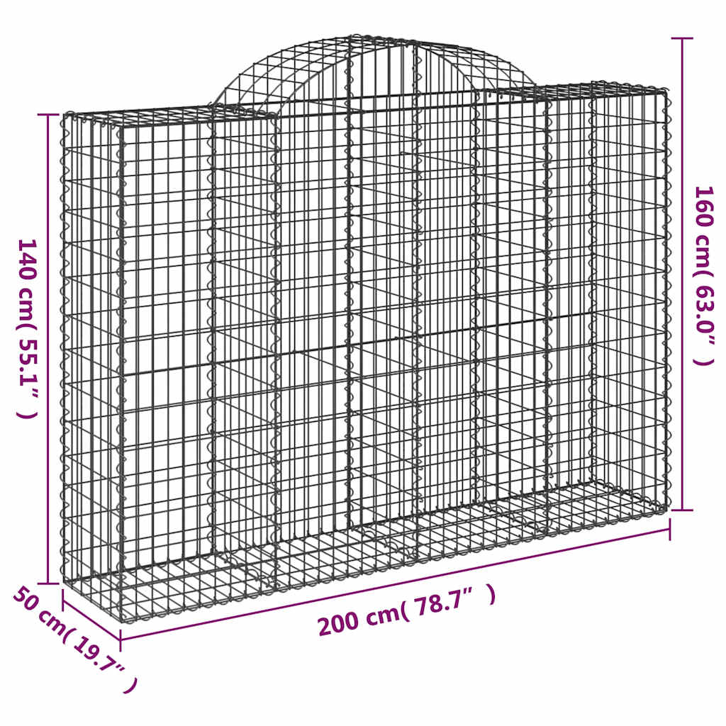 vidaXL Gabionen mit Hochbogen 5 Stk. 200x50x140/160cm Verzinktes Eisen