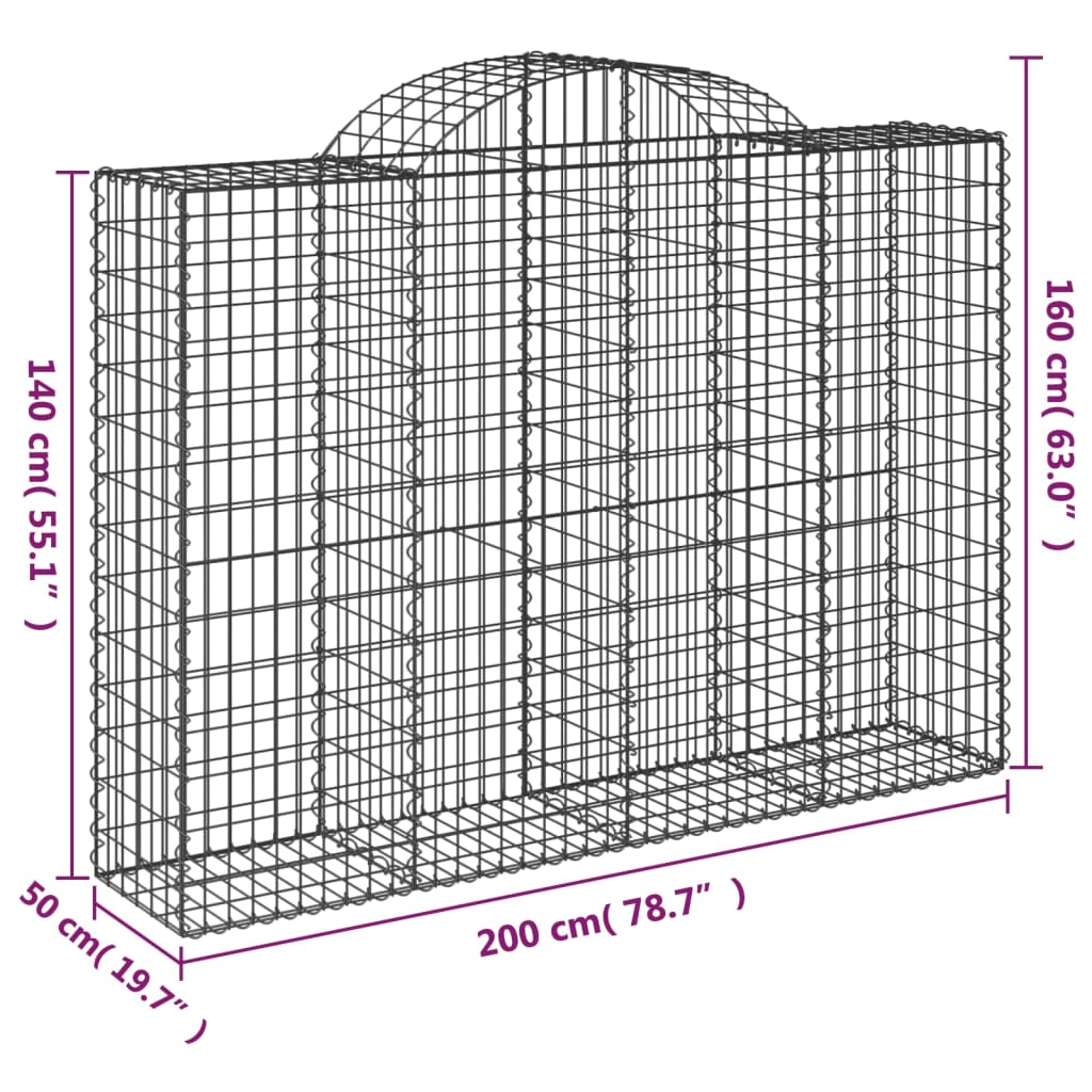 vidaXL Gabionen mit Hochbogen 40Stk. 200x50x140/160cm Verzinktes Eisen