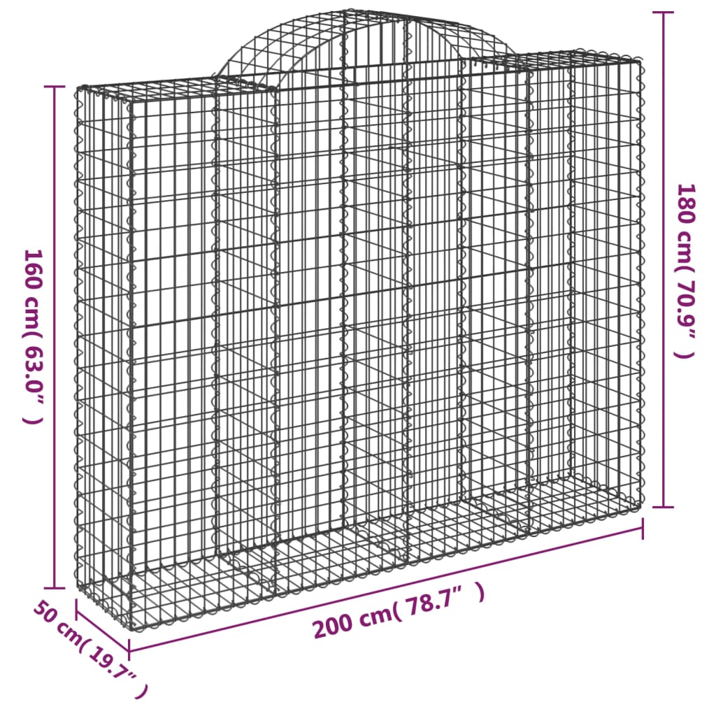 vidaXL Gabionen mit Hochbogen 2 Stk. 200x50x160/180cm Verzinktes Eisen