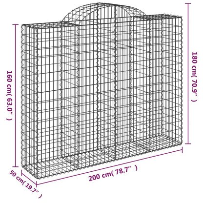 vidaXL Gabionen mit Hochbogen 2 Stk. 200x50x160/180cm Verzinktes Eisen