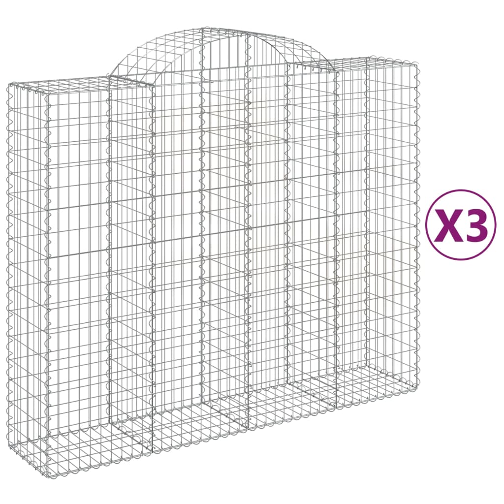 vidaXL Gabionen mit Hochbogen 3 Stk. 200x50x160/180cm Verzinktes Eisen