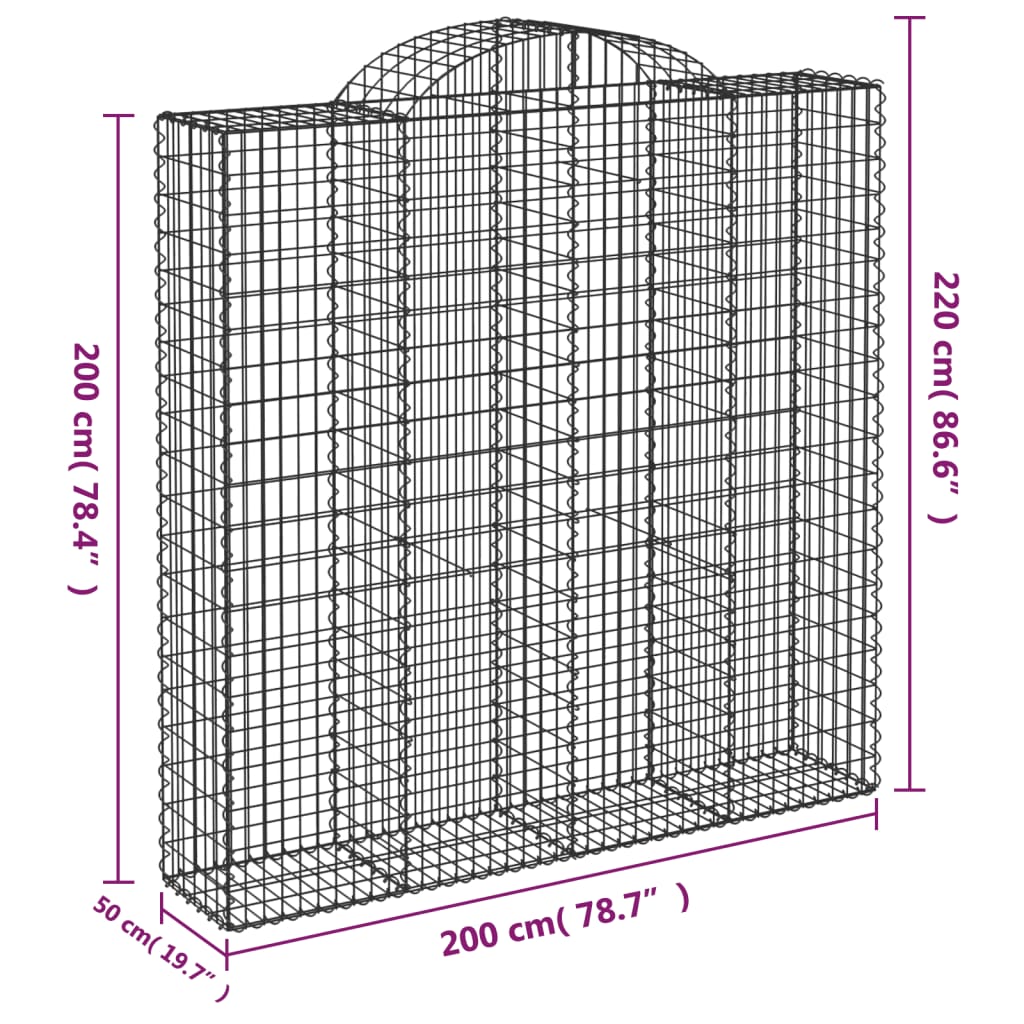vidaXL Gabionen mit Hochbogen 11Stk. 200x50x200/220cm Verzinktes Eisen