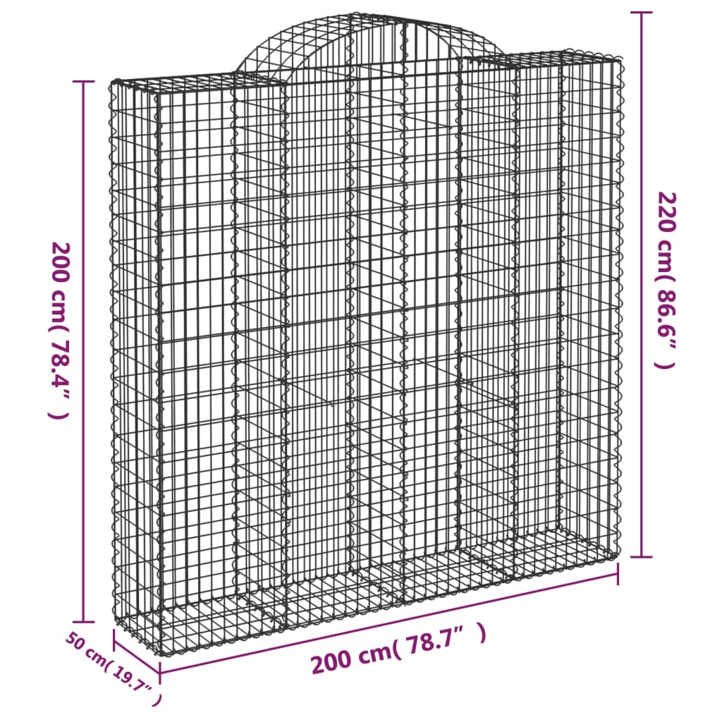 vidaXL Gabionen mit Hochbogen 12Stk. 200x50x200/220cm Verzinktes Eisen