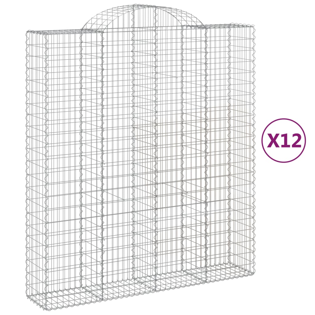 vidaXL Gabionen mit Hochbogen 12Stk. 200x50x220/240cm Verzinktes Eisen
