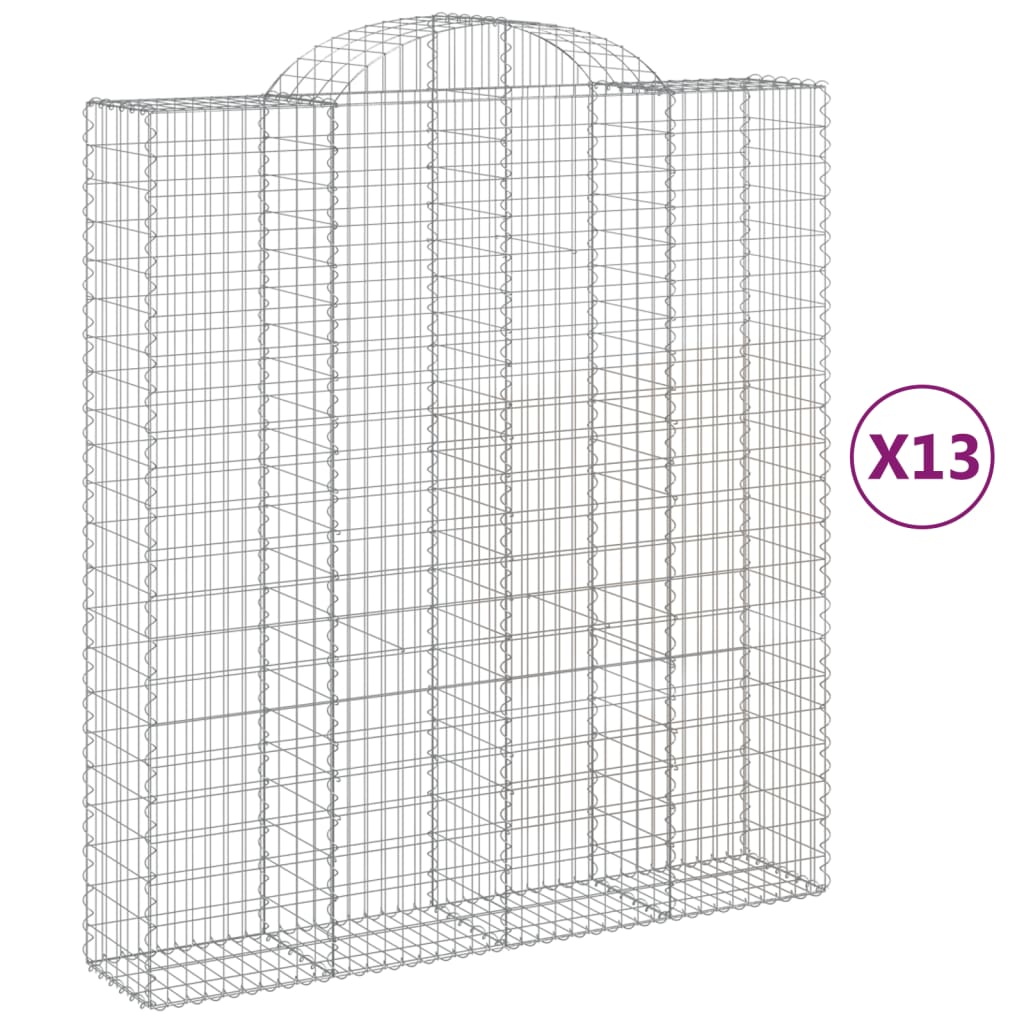 vidaXL Gabionen mit Hochbogen 13Stk. 200x50x220/240cm Verzinktes Eisen