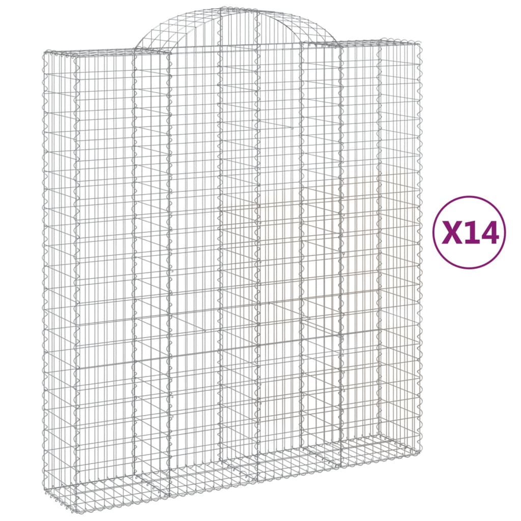 vidaXL Gabionen mit Hochbogen 14Stk. 200x50x220/240cm Verzinktes Eisen