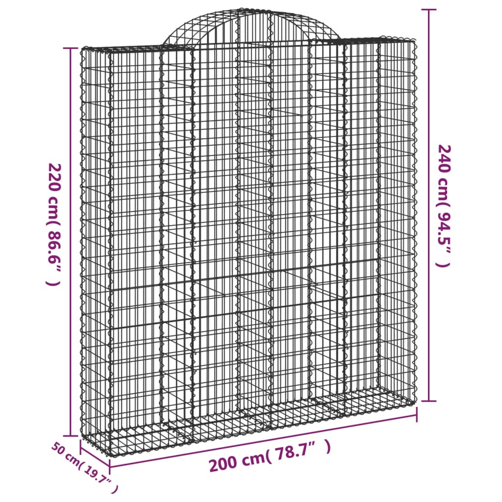 vidaXL Gabionen mit Hochbogen 18Stk. 200x50x220/240cm Verzinktes Eisen