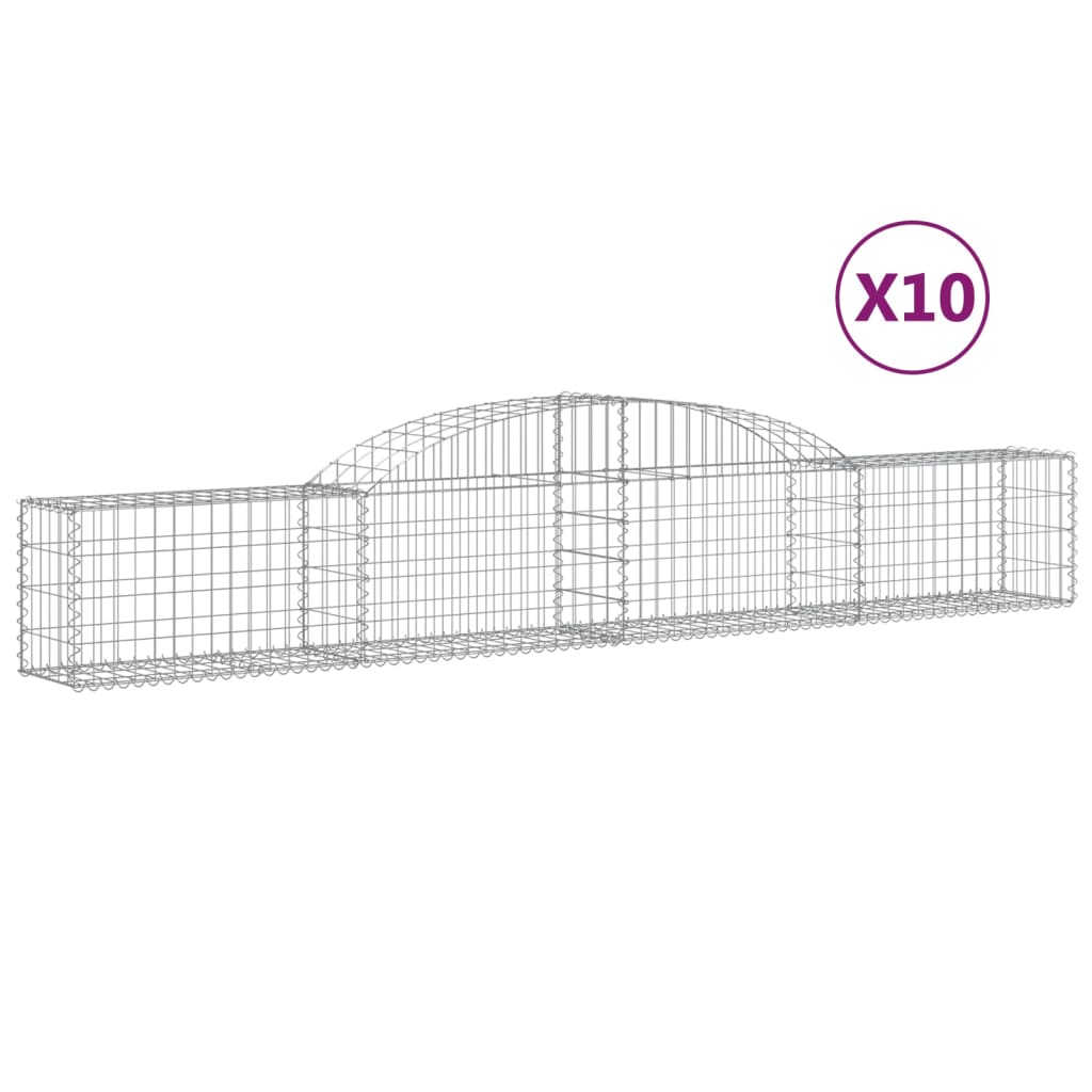 vidaXL Gabionen mit Hochbogen 10 Stk. 300x30x40/60 cm Verzinktes Eisen