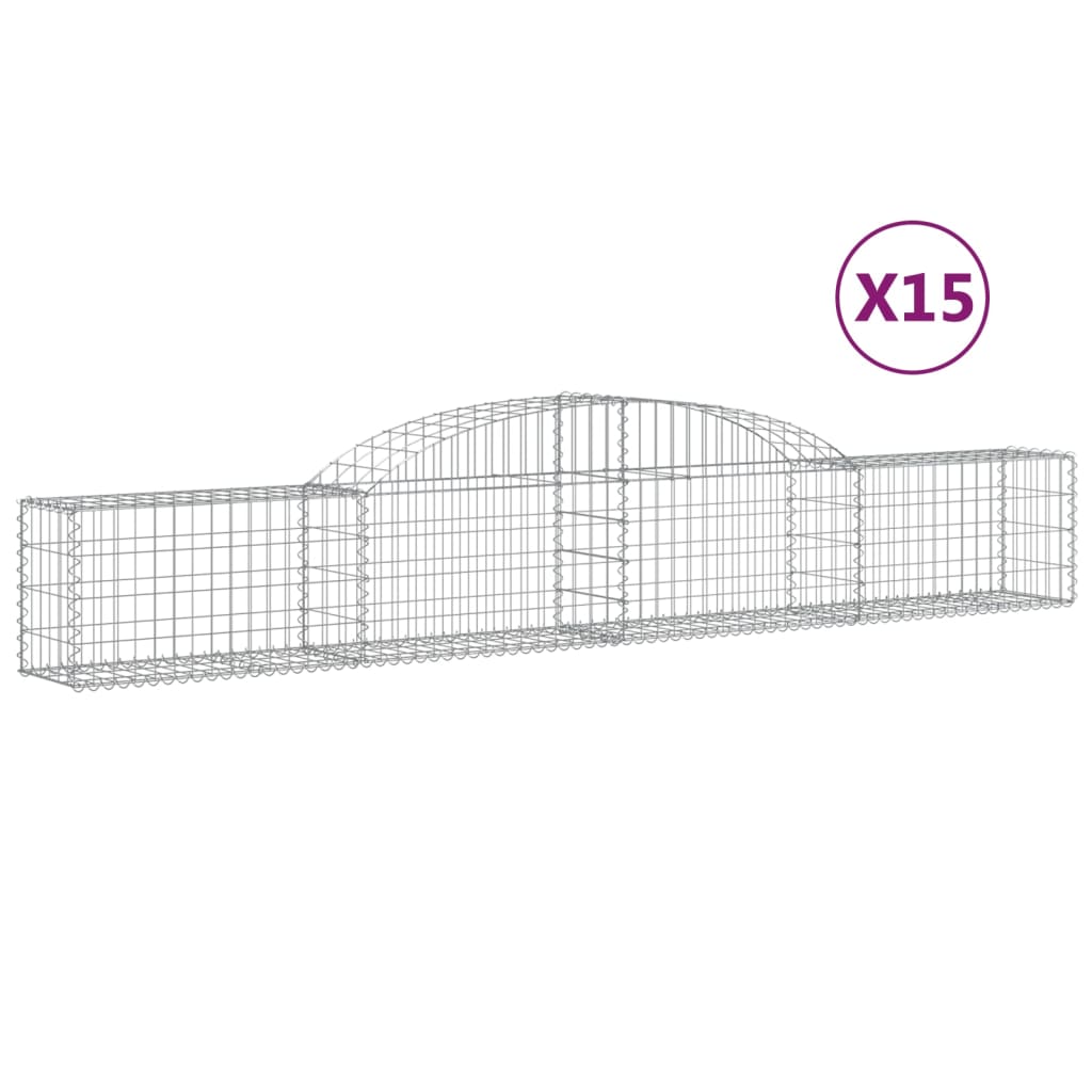vidaXL Gabionen mit Hochbogen 15 Stk. 300x30x40/60 cm Verzinktes Eisen
