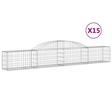 vidaXL Gabionen mit Hochbogen 15 Stk. 300x30x40/60 cm Verzinktes Eisen