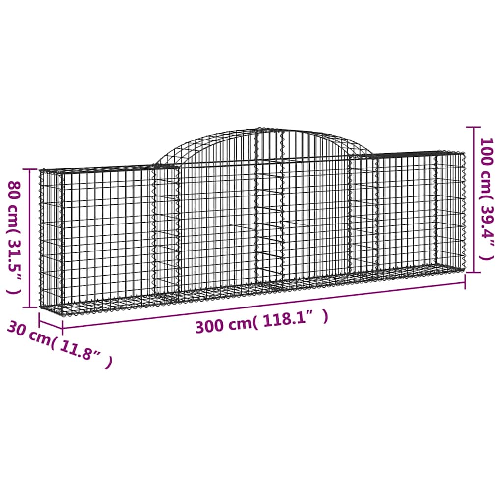 vidaXL Gabions avec arche 5 pcs 300x30x80/100 cm Fer galvanisé