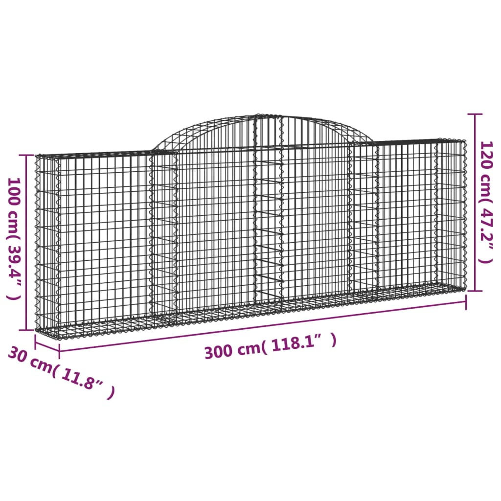 vidaXL Gabions avec arche 2 pcs 300x30x100/120 cm Fer galvanisé
