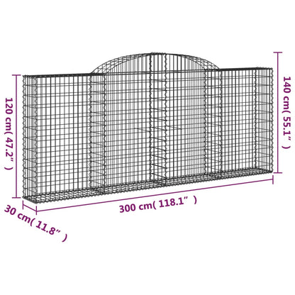 vidaXL Gabions avec arche 6 pcs 300x30x120/140 cm Fer galvanisé