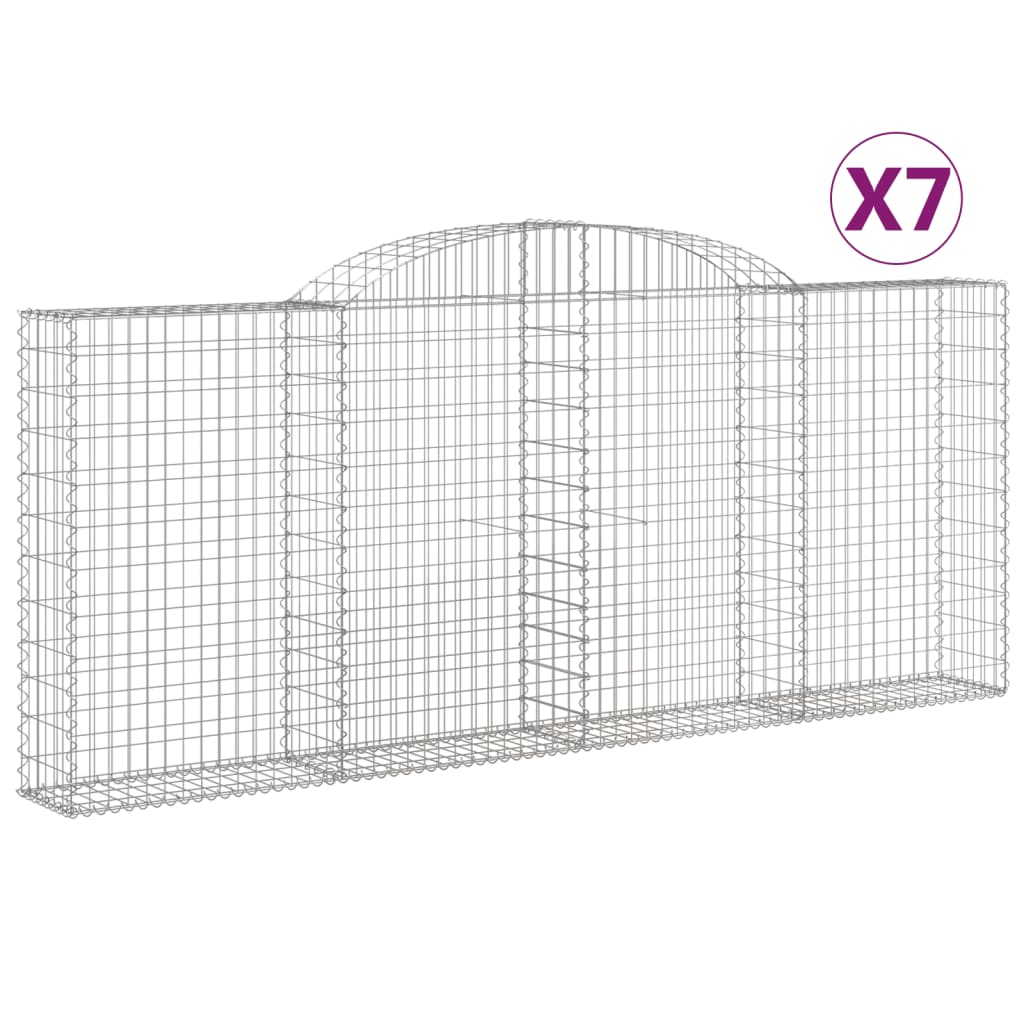 vidaXL Gabionen mit Hochbogen 7 Stk. 300x30x120/140cm Verzinktes Eisen