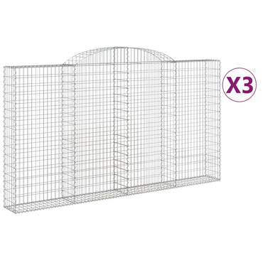 vidaXL Gabionen mit Hochbogen 3 Stk. 300x30x160/180cm Verzinktes Eisen