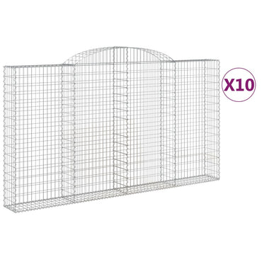 vidaXL Gabionen mit Hochbogen 10 Stk 300x30x160/180cm Verzinktes Eisen