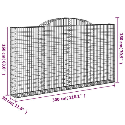 vidaXL Gabionen mit Hochbogen 11 Stk 300x30x160/180cm Verzinktes Eisen