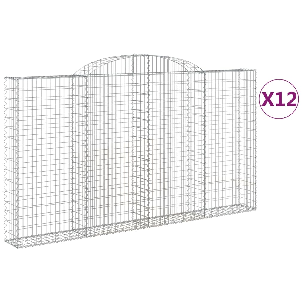 vidaXL Gabionen mit Hochbogen 12 Stk 300x30x160/180cm Verzinktes Eisen