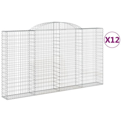 vidaXL Gabionen mit Hochbogen 12 Stk 300x30x160/180cm Verzinktes Eisen