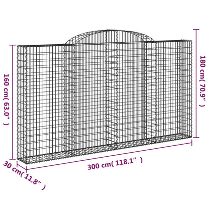 vidaXL Gabionen mit Hochbogen 12 Stk 300x30x160/180cm Verzinktes Eisen