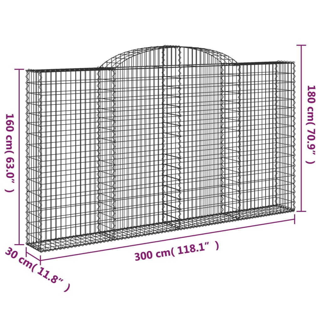 vidaXL Gabionen mit Hochbogen 13 Stk 300x30x160/180cm Verzinktes Eisen