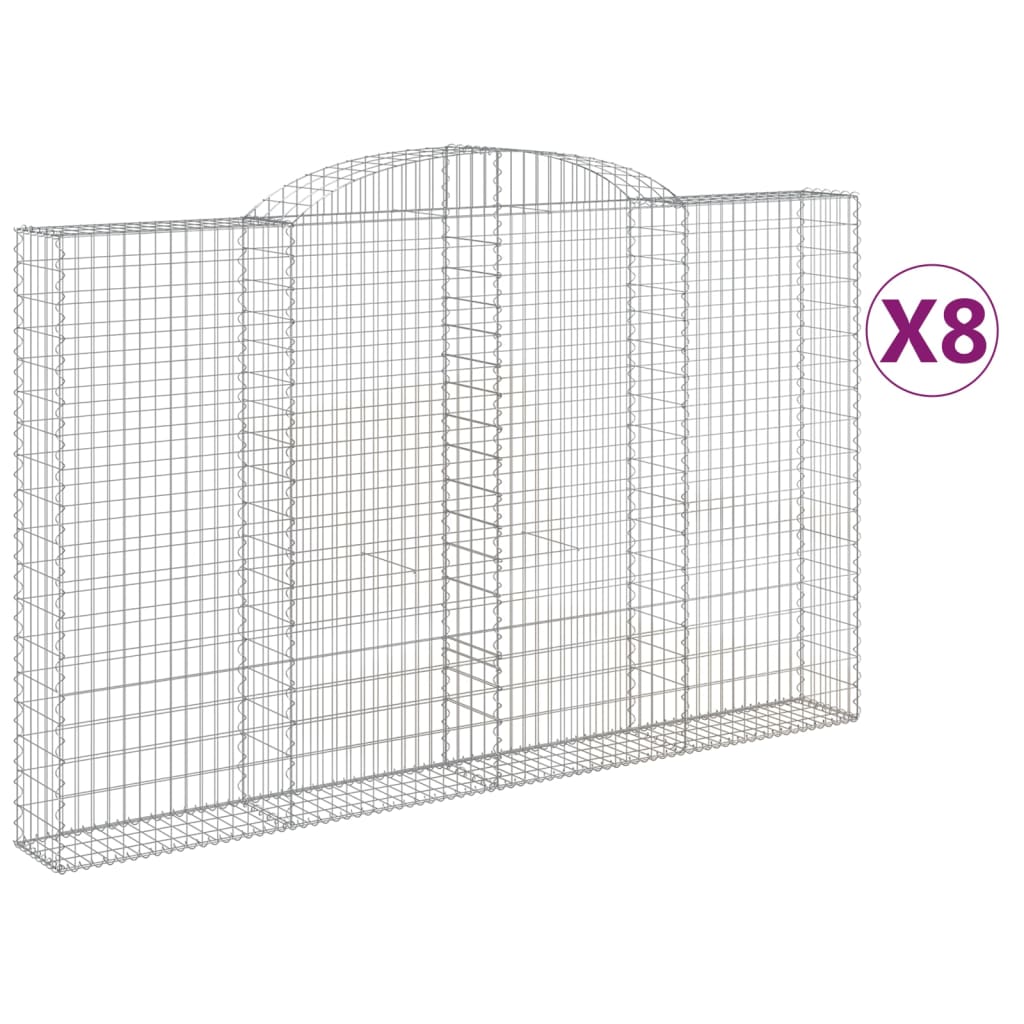 vidaXL Gabionen mit Hochbogen 8 Stk. 300x30x180/200cm Verzinktes Eisen