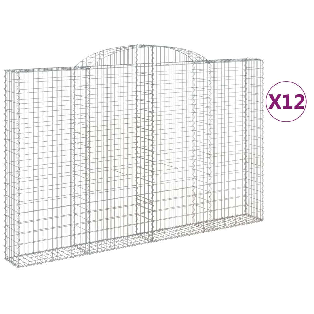 vidaXL Gabionen mit Hochbogen 12 Stk 300x30x180/200cm Verzinktes Eisen