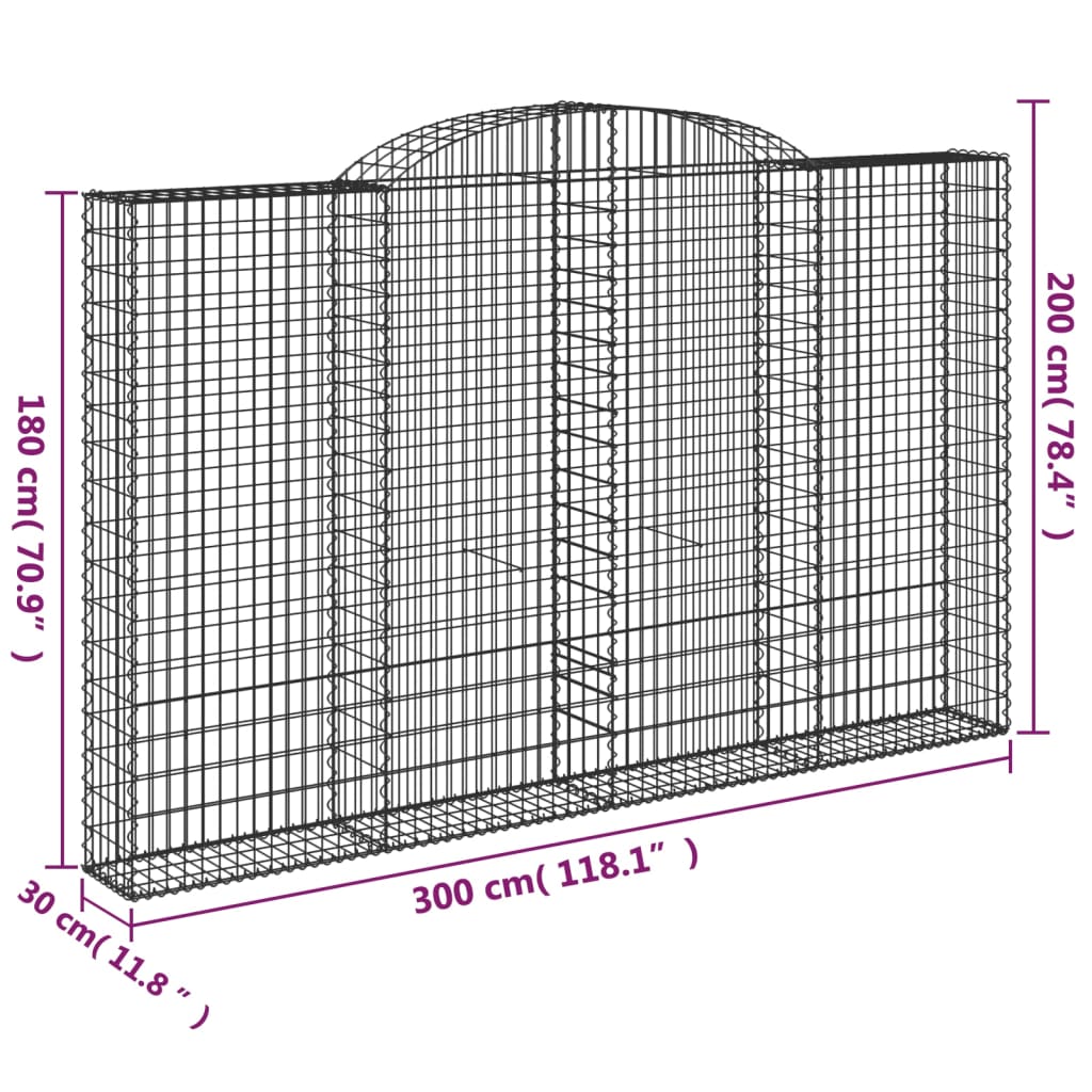 vidaXL Gabionen mit Hochbogen 12 Stk 300x30x180/200cm Verzinktes Eisen