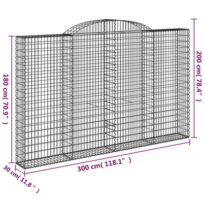 vidaXL Gabionen mit Hochbogen 12 Stk 300x30x180/200cm Verzinktes Eisen
