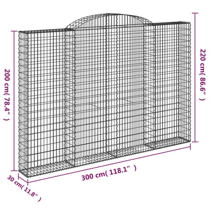 vidaXL Gabionen mit Hochbogen 3 Stk. 300x30x200/220cm Verzinktes Eisen