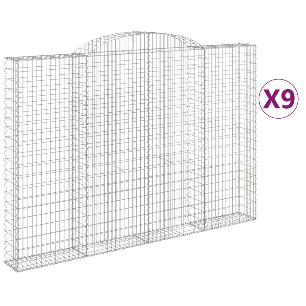 vidaXL Gabionen mit Hochbogen 9 Stk. 300x30x200/220cm Verzinktes Eisen