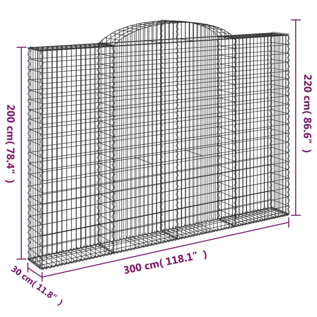 vidaXL Gabionen mit Hochbogen 9 Stk. 300x30x200/220cm Verzinktes Eisen