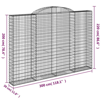 vidaXL Gabionen mit Hochbogen 9 Stk. 300x30x200/220cm Verzinktes Eisen